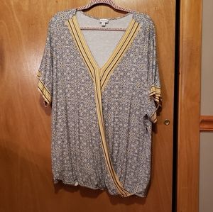 Yellow and gray faux wrap shirt size 22-24